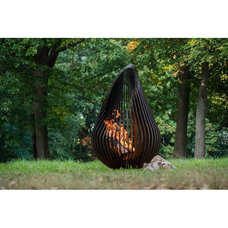 Design Outdoor Fireplace DEWDROP Size L In Corten Steel By GLOWBUS