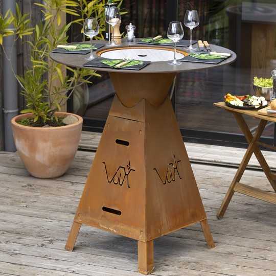 Table Braséro en chêne pour terrasse ou intérieur ventilé